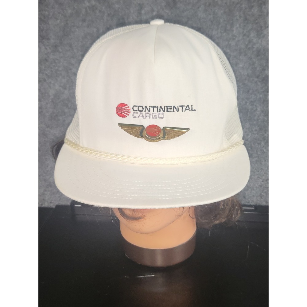 VTG Continental Cargo Hat‎ Trucker Cap Adjustable Snapback Airline Pilot White